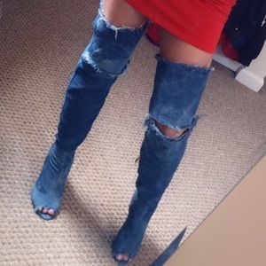 Knee high denim Boots